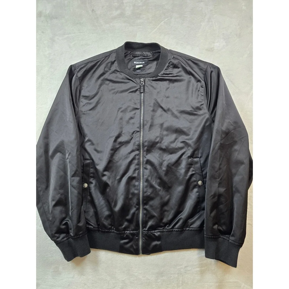Bonobos Satin Bomber Jacket Mens 2XL Black Standard Fit Full Zip